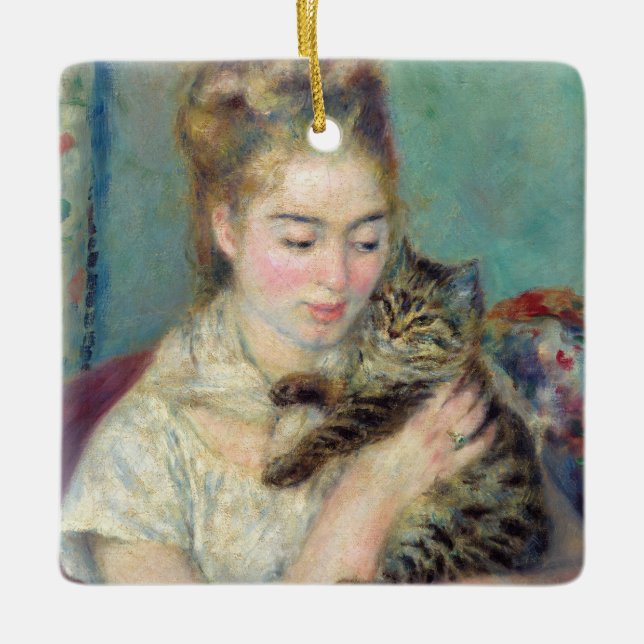 Adorno De Cerámica Pierre-Auguste Renoir - Mujer con un gato (Anverso)