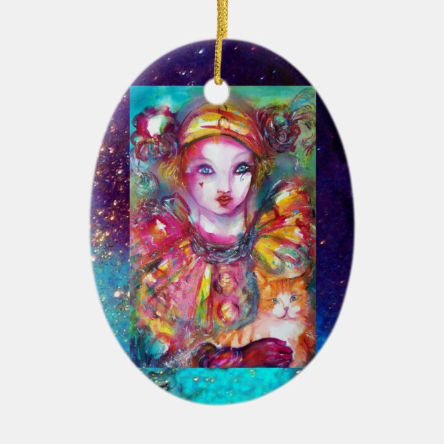 Adorno De Cerámica PIERROT CON máscaras CAT / Venecianas de Mascarada (Frente)