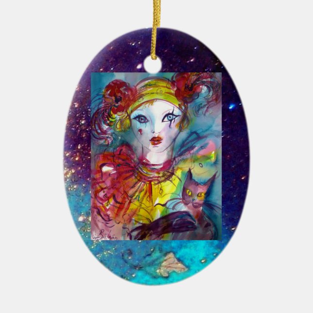 Adorno De Cerámica PIERROT WITH CAT / Venetian Masquerade Masks (Frente)