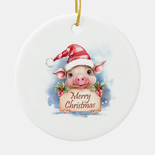 Adorno De Cerámica Pig Merry Christmas (Frente)