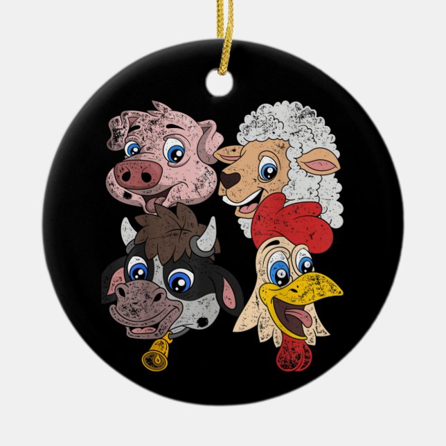 Adorno De Cerámica Pig Sheep Cow Pollo Niños Pequeños Granja Divertid (Frente)