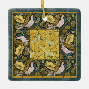 Adorno De Cerámica Pigeon Blue Yellow Fish Art Nouveau