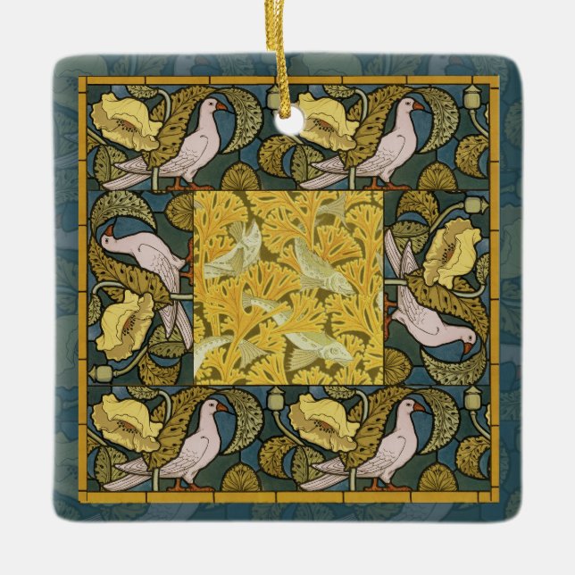 Adorno De Cerámica Pigeon Blue Yellow Fish Art Nouveau (Anverso)