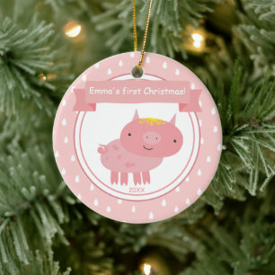 Adorno De Cerámica Piglet rosa lindo - Primera Navidad del bebé