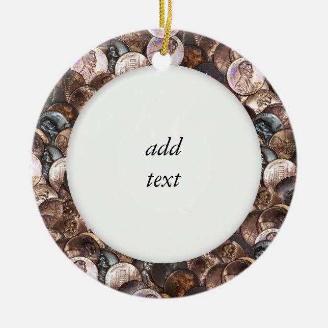 Adorno De Cerámica Pila de peniques - fondo de un centavo de penique (Frente)