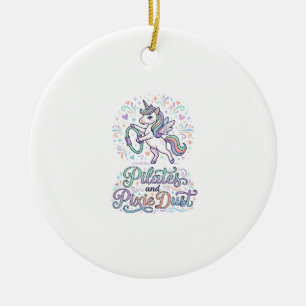 Adorno De Cerámica Pilates de Unicornio y Polvo de Hadas de Fondo Bla