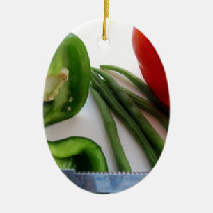 Adorno De Cerámica Pimientos Verdes y Rojos con Frijoles