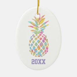 Adorno De Cerámica Piña Tropical Acuarela Arcoíris Personalizada