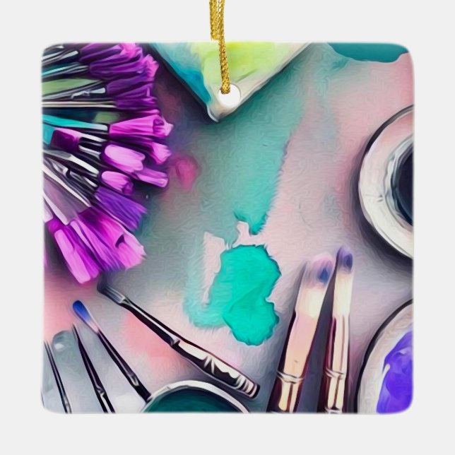 Adorno De Cerámica Pinceles de artistas de acuarela (Anverso)