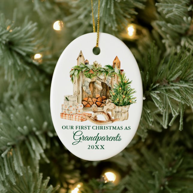 Adorno De Cerámica Pine acuarela Abuelos Primera Navidad (Árbol)