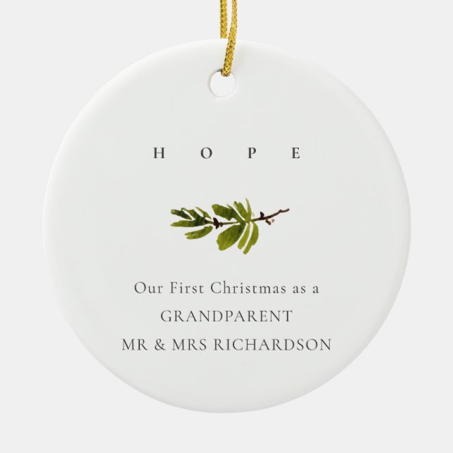 Adorno De Cerámica Pine Branch Our First Christmas Photo Hope (Frente)