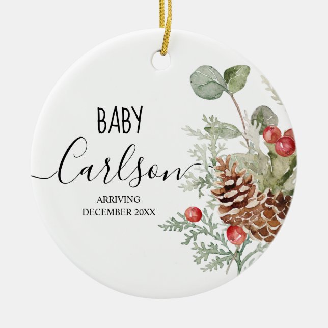 Adorno De Cerámica Pine Cone Wreath Baby Revelar Pine Tree (Frente)