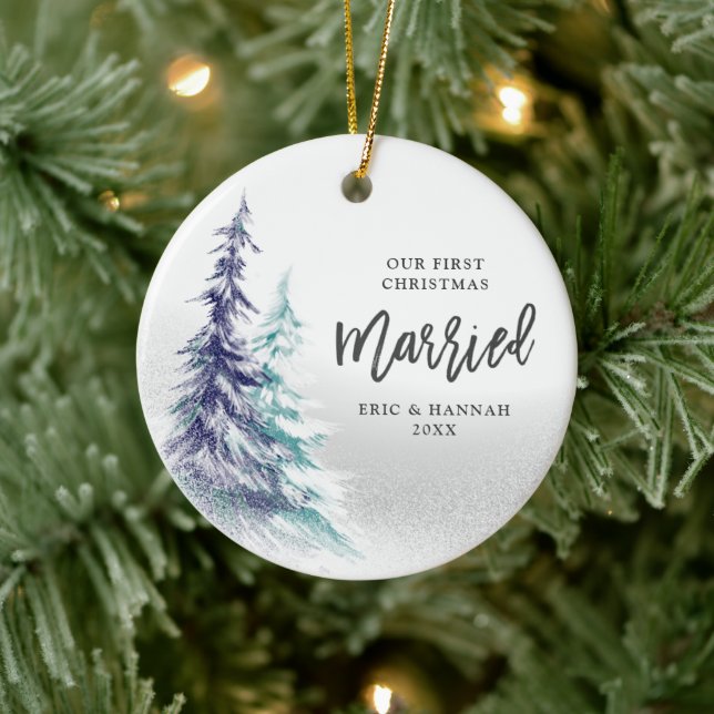 Adorno De Cerámica Pine Trees Personalizados Primera Navidad Casados (Árbol)