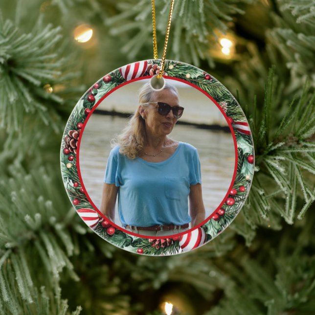 Adorno De Cerámica Pinecone and Peppermint Wreath ANY Photo (Árbol)