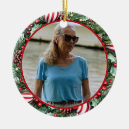 Adorno De Cerámica Pinecone and Peppermint Wreath ANY Photo