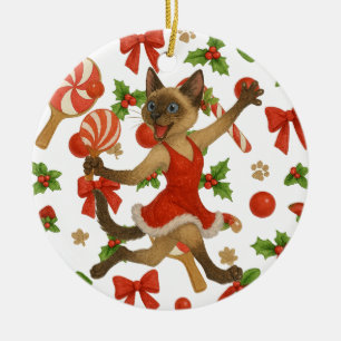 Adorno De Cerámica Ping Pong Navidad Temático para amantes de gatos s