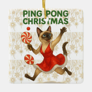 Adorno De Cerámica Ping Pong Navidad Temático para amantes de gatos s