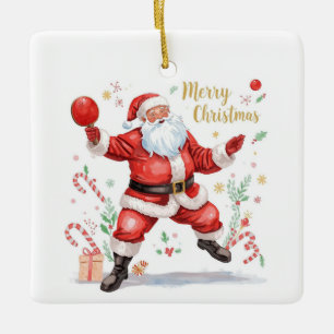 Adorno De Cerámica Ping Pong navideño con Santa Claus