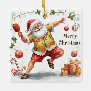 Adorno De Cerámica Ping Pong navideño con Santa Claus