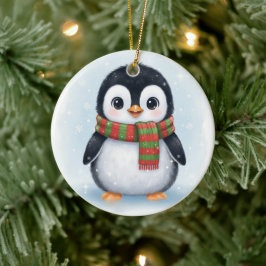 Adorno De Cerámica Pingüino Adorable con Bufanda Blanca Invernal