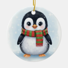 Adorno De Cerámica Pingüino Adorable con Bufanda Blanca Invernal