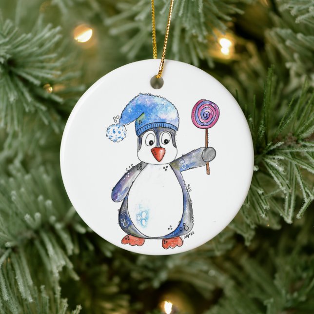 Adorno De Cerámica Pingüino caprichoso y chiflado (Árbol)