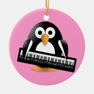 Adorno De Cerámica Pingüino con piano