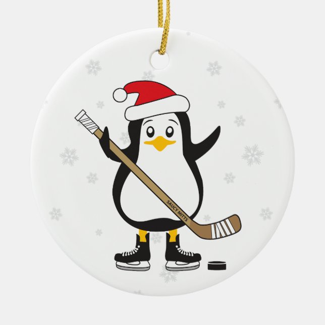 Adorno De Cerámica Pingüino de hockey navidades (Frente)