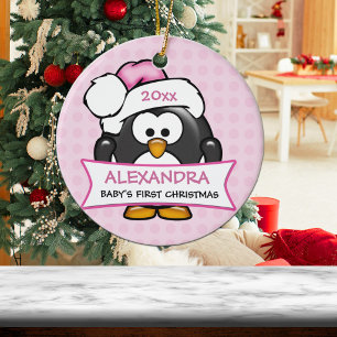 Adorno De Cerámica Pingüino de la Primera Navidad del Bebé Personaliz