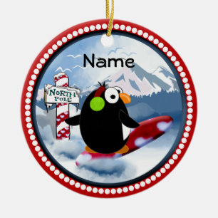 Adorno De Cerámica Pingüino de la snowboard