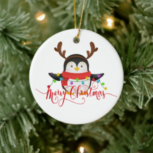 Adorno De Cerámica Pingüino de Navidad