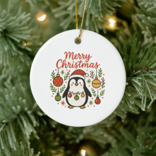Adorno De Cerámica Pingüino de Navidad con sombrero de Santa adorable