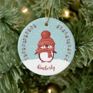 Adorno De Cerámica Pingüino de Navidad Personalizado