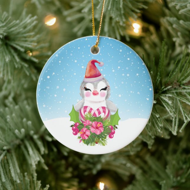 Adorno De Cerámica Pingüino de Navidades burdos en Santa Hat (Árbol)