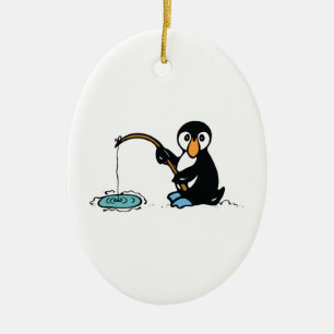 Adorno De Cerámica pingüino de pesca lindo