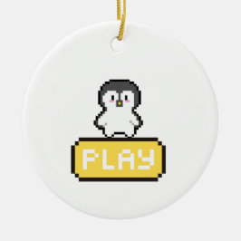 Adorno De Cerámica Pingüino de píxeles Jugador de juegos