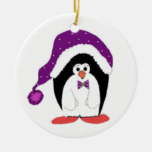 Adorno De Cerámica Pingüino divertido de Navidad