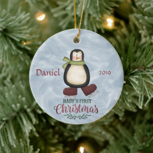 Adorno De Cerámica Pingüino - El Primer Navidad del Bebé