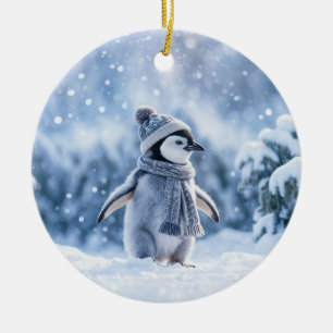 Adorno De Cerámica Pingüino en la nieve Navidades Lindas