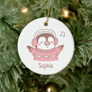 Adorno De Cerámica Pingüino Feliz y Adorable en Jersey Personalizado