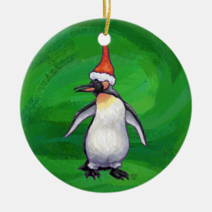 Adorno De Cerámica Pingüino lindo en Sombrero de Santa