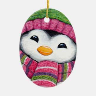 Adorno De Cerámica Pingüino lindo vestido para la nieve