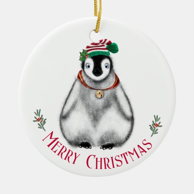 Adorno De Cerámica Pingüino Navidad, animal festivo del Ártico (Frente)