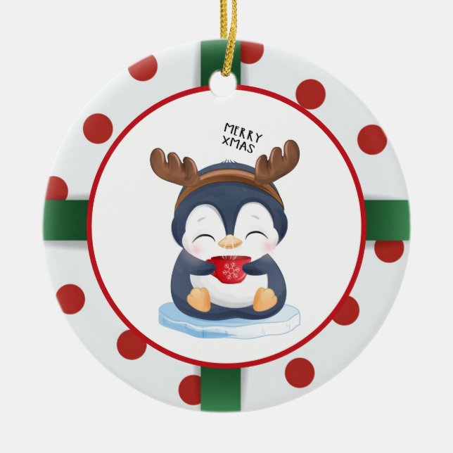 Adorno De Cerámica Pingüino Navidades (Frente)