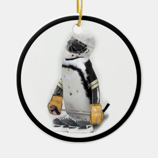 Adorno De Cerámica Pingüino Pequeño Con Engranaje De Hockey