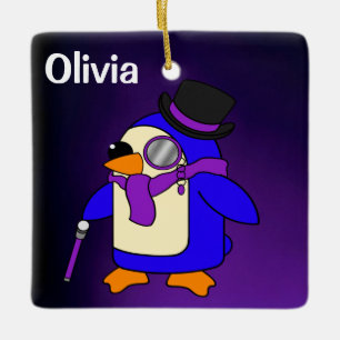 Adorno De Cerámica Pingüino personalizado agudo y violeta