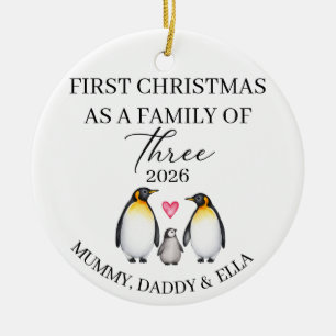Adorno De Cerámica Pingüino personalizado de familia de tres para Nav