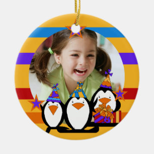 Adorno De Cerámica Pingüino Personalizado Fotos Cumpleaños Keepsake