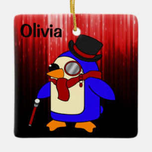 Adorno De Cerámica Pingüino personalizado y negro