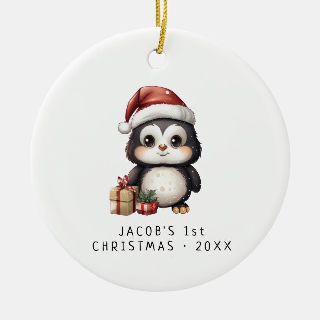 Adorno De Cerámica Pingüino | Primera Navidad del bebé (Frente)